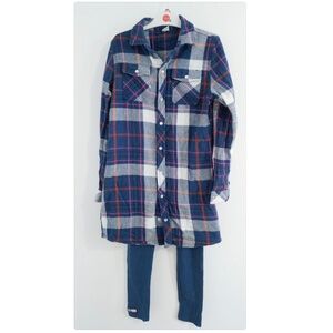 B.nosy - Plaid Flannel Dress with Blue Leggings